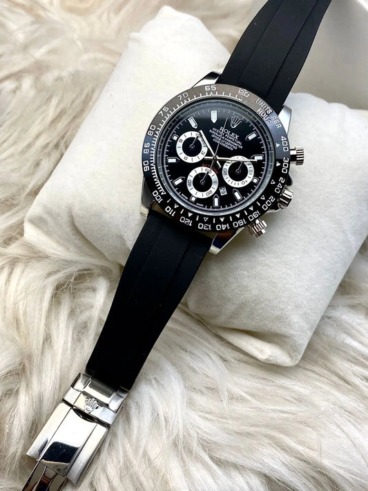 Rolex Daytona Black Strap Black Bezel Black Dial