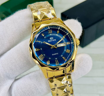 Bestwin Premium Men’s Watch – Diamond Cut Design with Working Day & Date