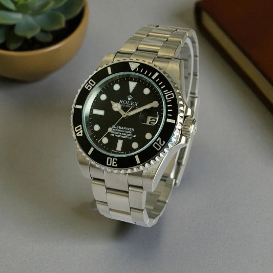 Rolex Submariner Silver Chain Black Bezel Black Dial